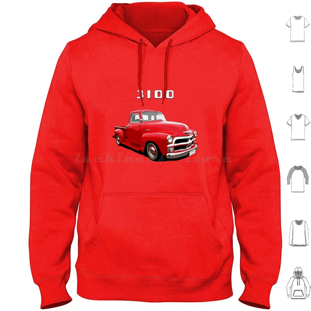 Red Chevy 3100 Antique Pickup Truck Hoodies Long Sleeve Vintage Chevy Pickup Truck Chevy Pickup Chevy Truck