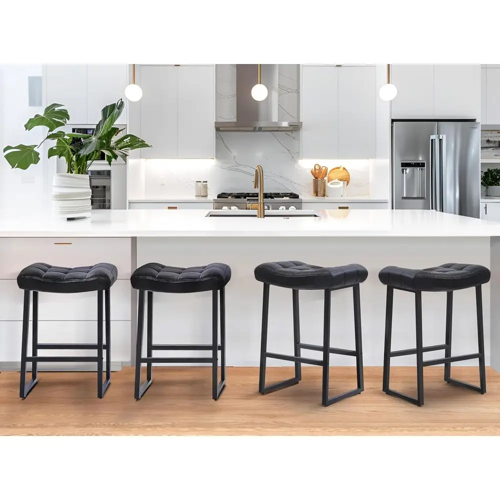 

Modern Bar Stools Set of 4 for Kitchen Counter 24 inch Counter Height Backless Barstools with Upholstered Faux Leather Saddle Se