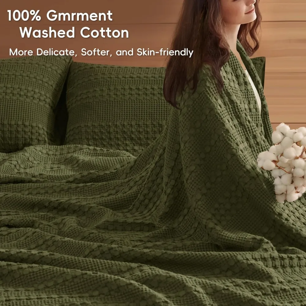 

100% Cotton Waffle Blanket Oversized King 120"x120", Lightweight Breathable Extra Large 10'x10' Summer Blankets