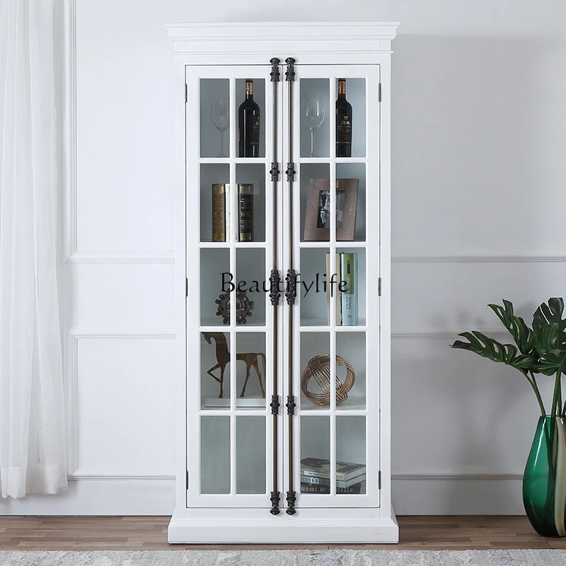 

04American country bookcase French heaven and earth lock retro storage cabinet