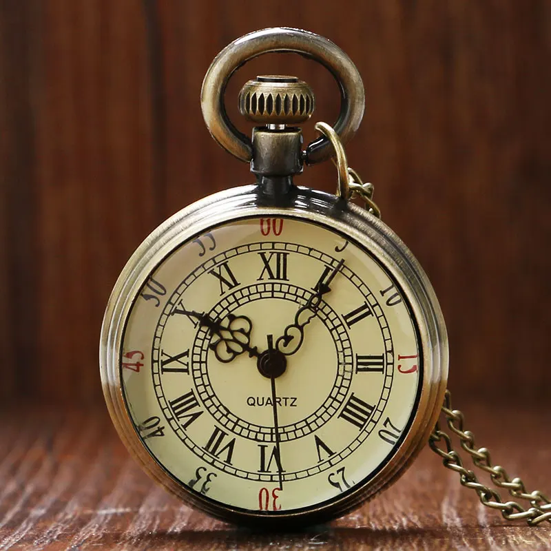 3pcs Vintage Fashion Quartz Pocket Watch,Bronze Roman Pocket Watch Antique Numerals Chain Necklace Pendant Quartz