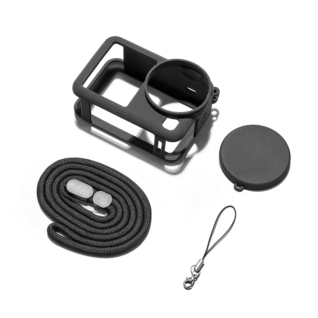 Silikon-Schutzhüllen-Set für die DJI Osmo Action 6 Kamera mit Objektivdeckel und Handschlaufe für schnellen Batteriezugriff, kratzfest und stoßdämpfend. – Detail 4