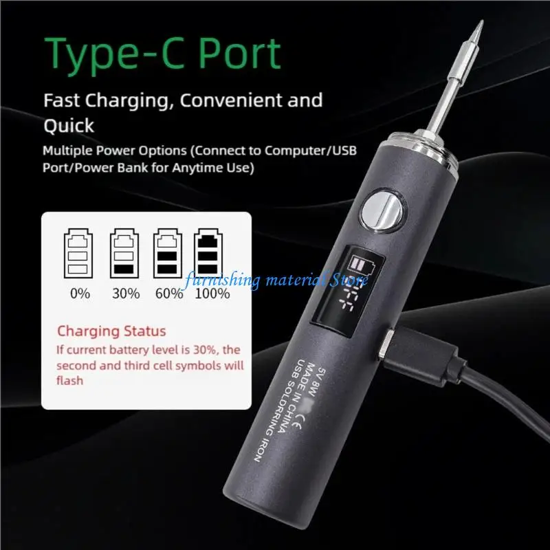 

Y5GD USB C Rechargeable Soldering Iron Long Battery Life 30 Minutes for Mobility