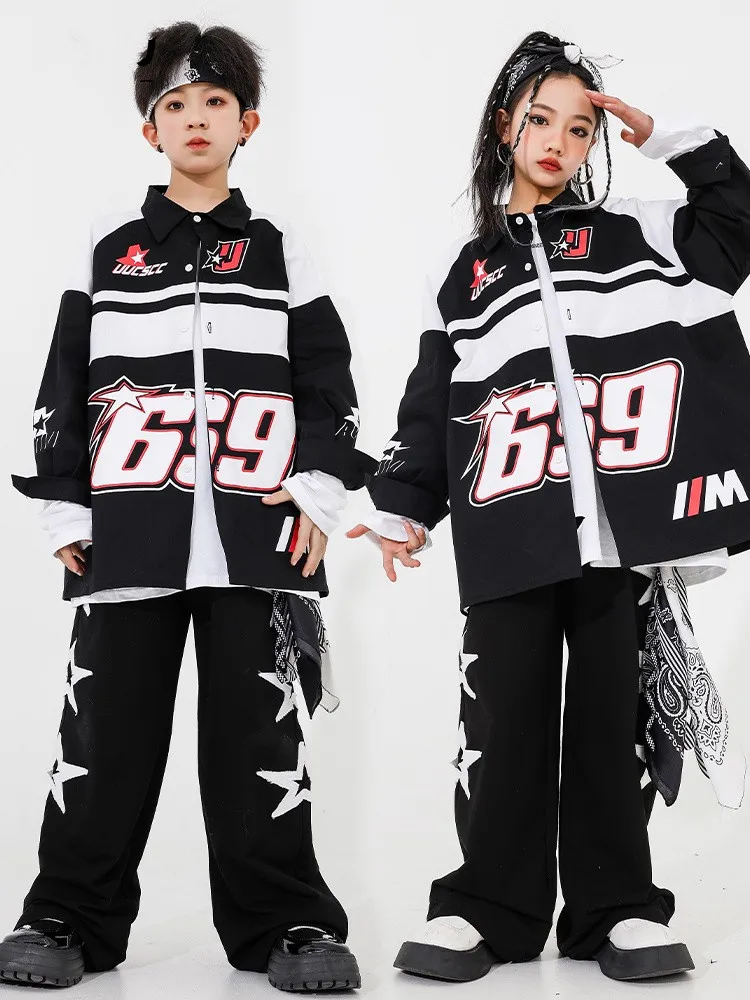 Street dance children's boy motorcycle jacket set hiphop girl stand drum costume hip-hop cool and handsome walking show performa