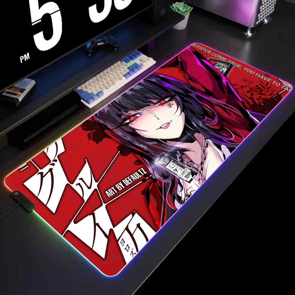 Yumeko Kagegurui Mousepad XXL RGB Gaming Mouse Pads HD Black Gamer Accessories Large LED