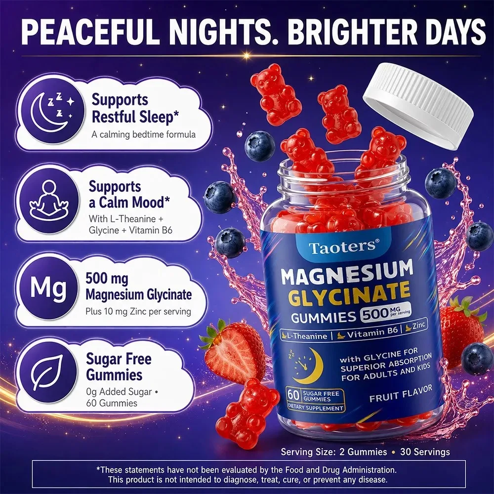 High Absorption Magnesium Glycinate Gummies Vegan 60 Count Support Muscle Bone Health Non GMO Gluten Free