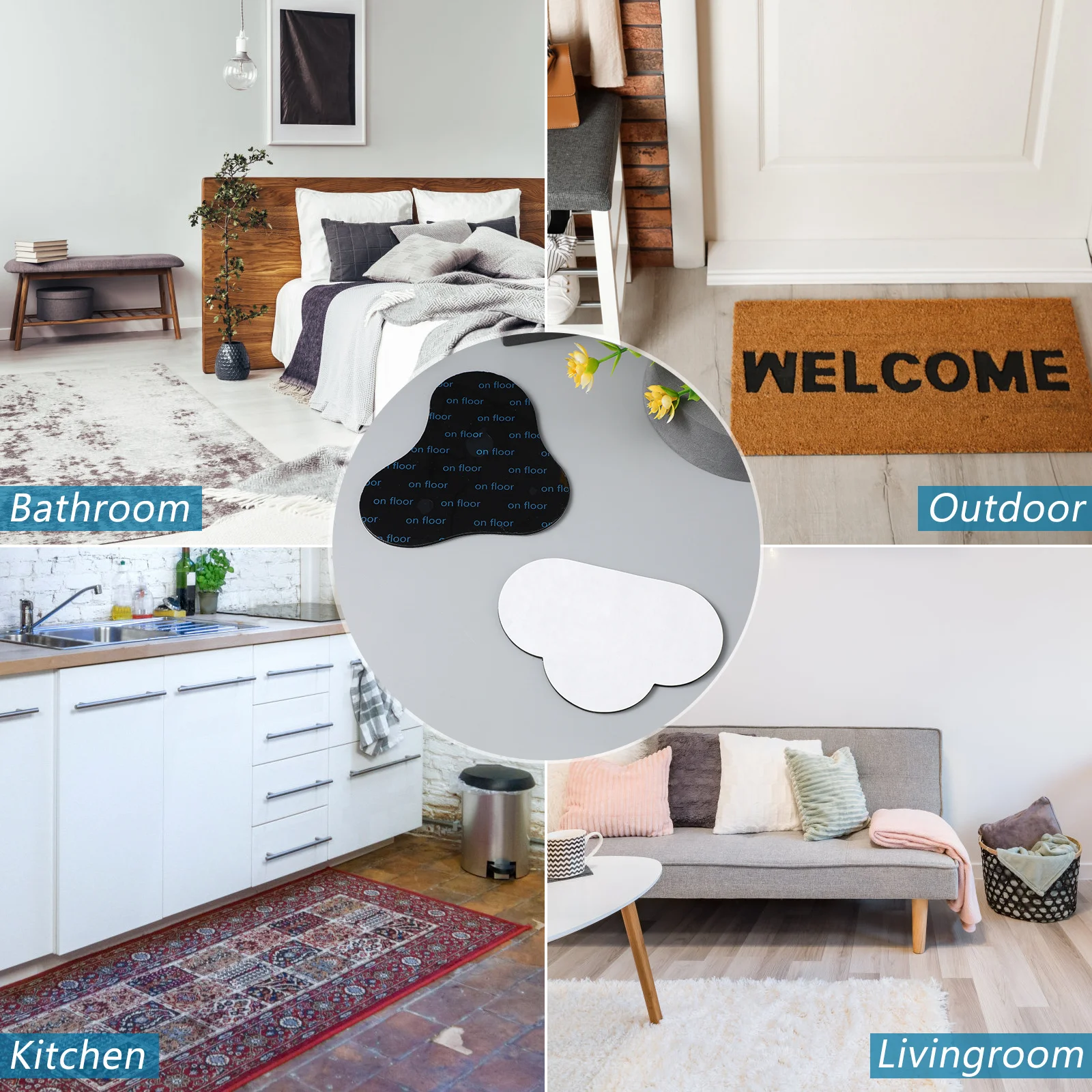 

10Pcs Non Slip Pads Cloud Triangle Rounded Shapes Rug Holders Tape Stickers for Hardwood Floors Tiles Carpet