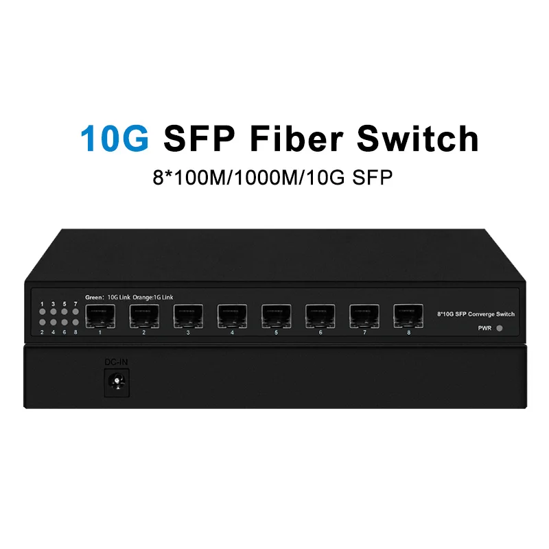 8 Port 10G SFP Fiber Switch 100/1000/10000Mbps Unmanaged 8-port 10 Gigabit Aggregation SFP Switch