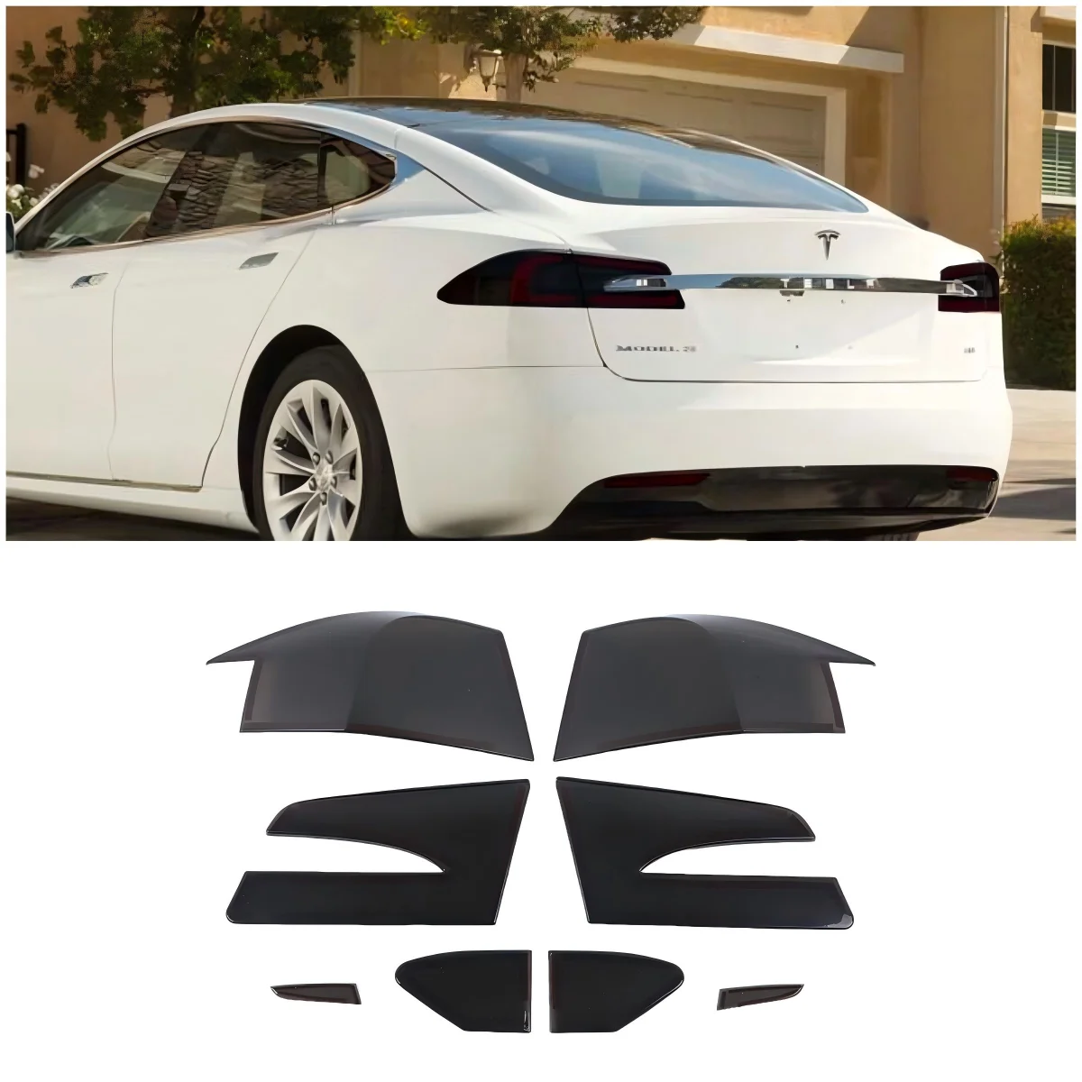 

ABS Smoked Black Tail Light Cover For Tesla Model S 2017-2021 Blackened Car Rear Lampshade Trim Rear Fog Light Cover