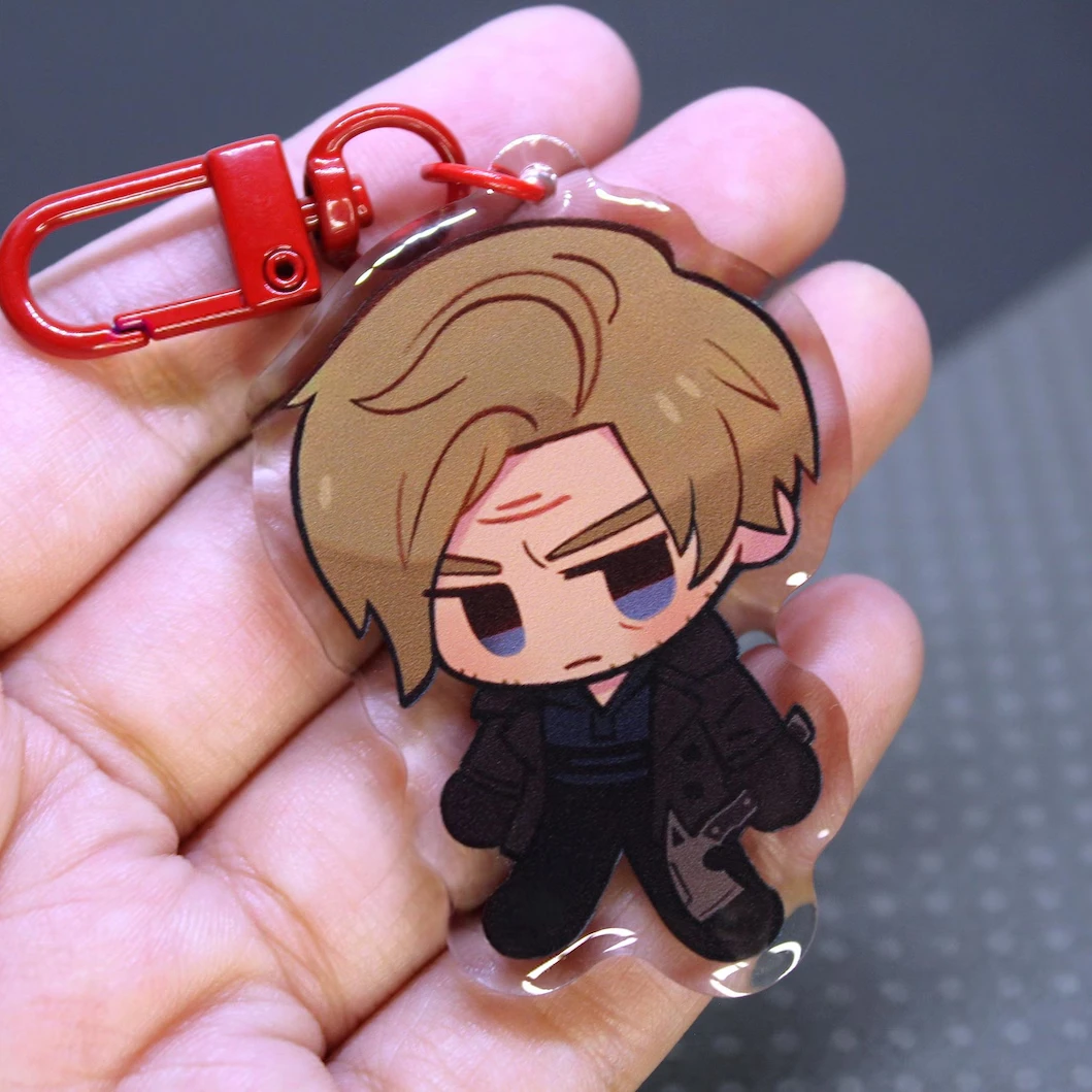 Double Sided Acrylic Keychain Leon Kennedy Inspired by Resident Evil Collectible Keyring for Fans