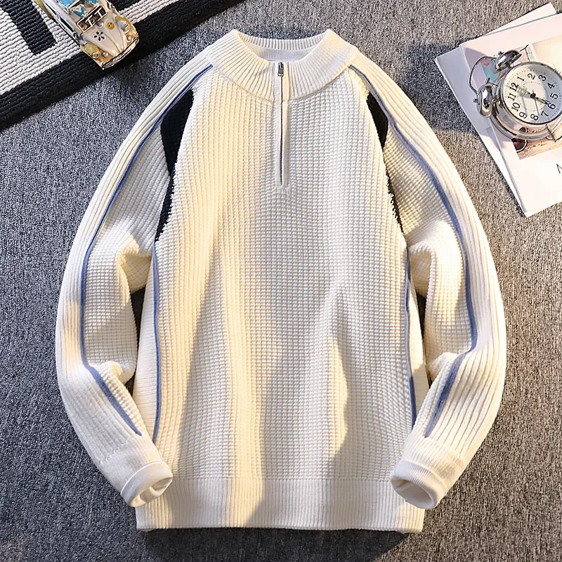 

High Quality Sports Knitted Sweaters Autumn Winter Fashionable Color Blocking Aerodynamic Insulation Pullovers Home Clothing