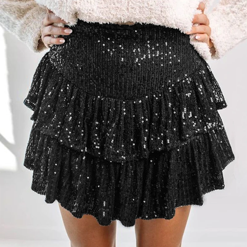 New In 2024 Spring Summer Glitter Sequin Sexy Pleated Skirt For Women Streetwear Sexy Party NightClub High Wasit Mini Skirts