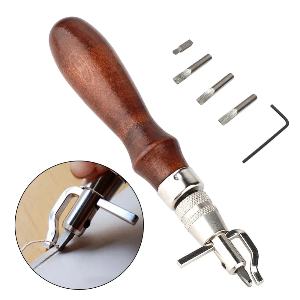 7-in-1 Multi-Functional Stitching Groover Tool Adjustable Depth Interchangeable Heads Leather Craft Groover Edge Creasing Tool