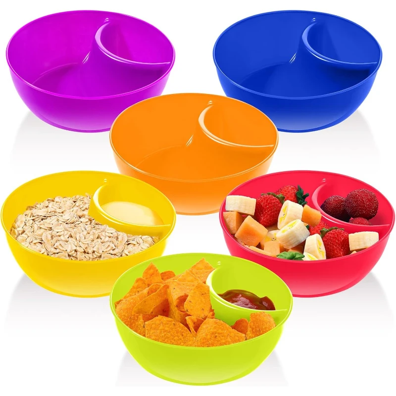 6Pcs Random Color Microwave Safe Plastic Dumpling Bowl With Vinegar Tray Household Divided Serving Plate Fries Food Container
