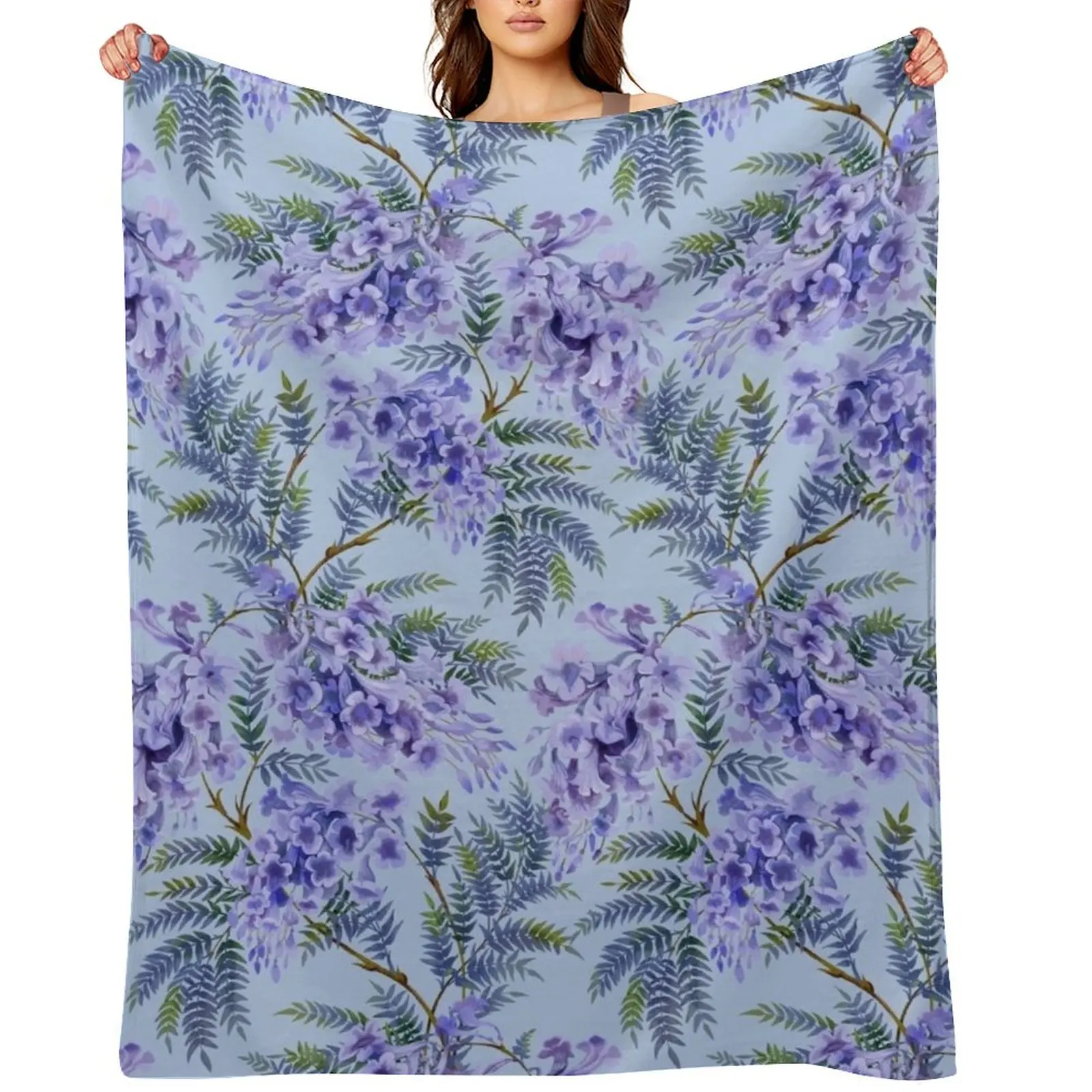 

Jacaranda tree with flowers and leaves. Seamless pattern Throw Blanket Sofas Quilt Blankets