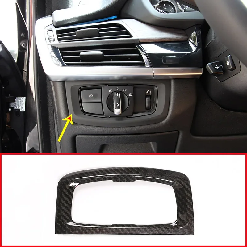 

Для BMW X5 F15 2014-2018 автомобильные аксессуары из настоящего углеродного волокна, переключатель лампы для фар автомобиля, декоративная рамка, отделка