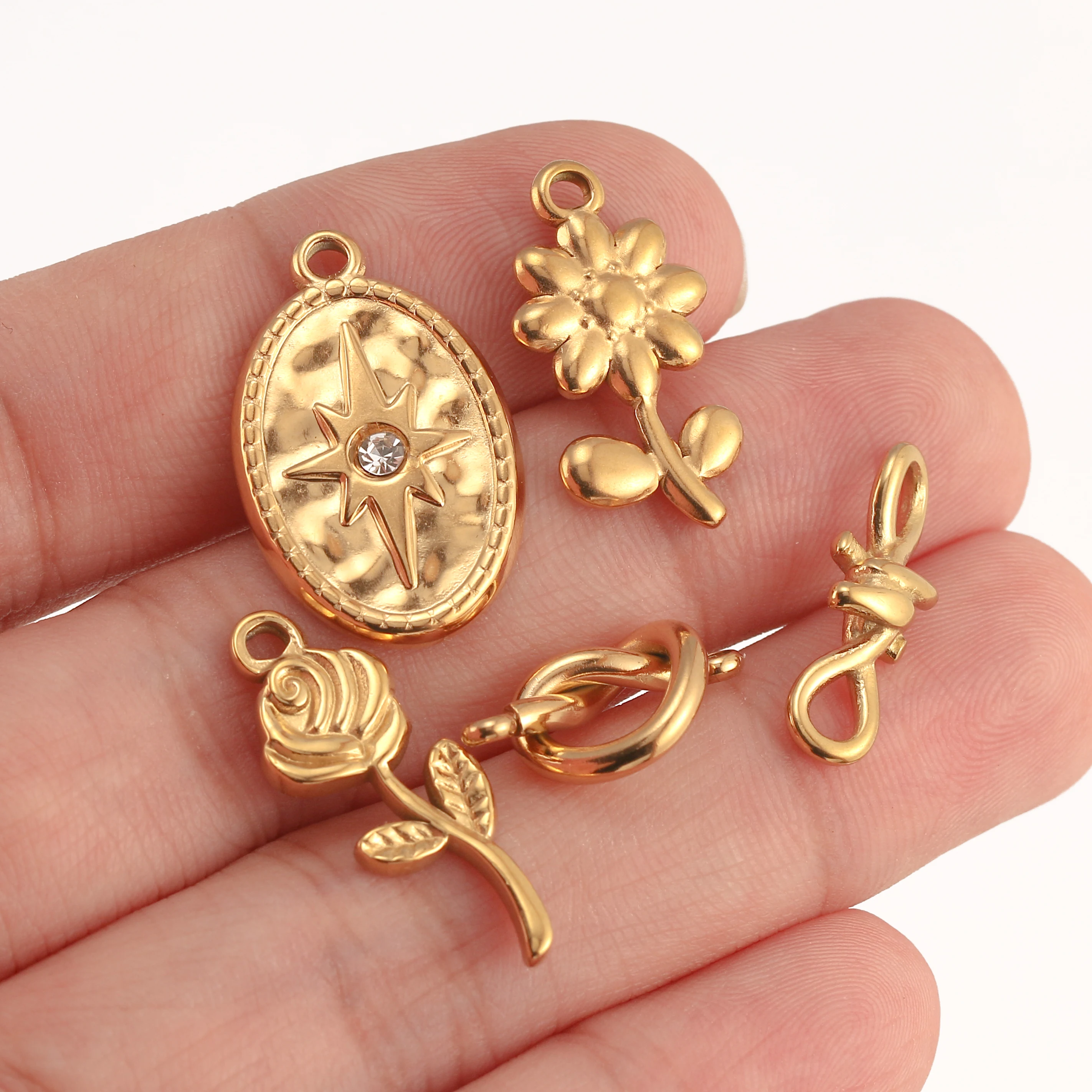 3Pcs Rose Flower/Heart/Infinity Symbol Connectors Jewelry Making Charms Stainless Steeel Diy Charm for Earring Necklace Bracelet