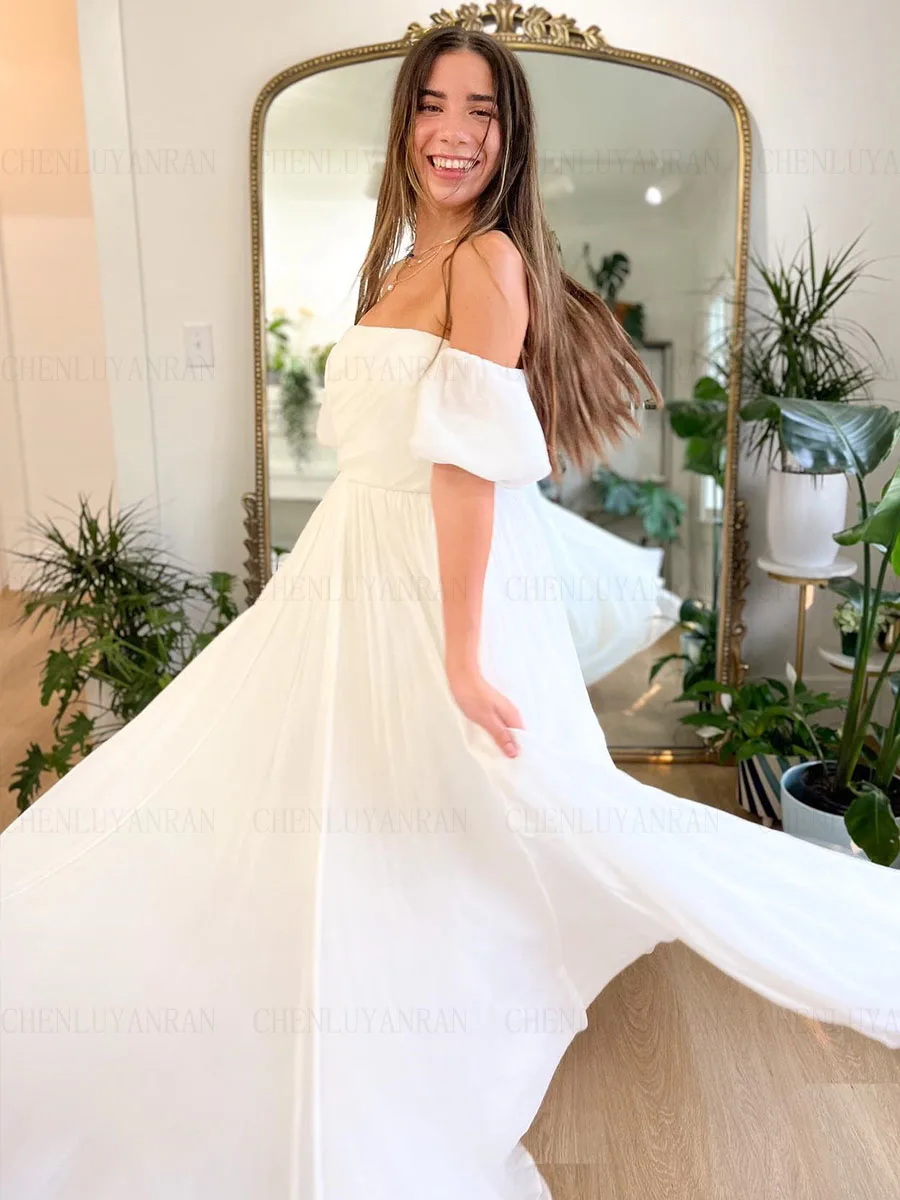 

Chiffon Ivory Wedding Dresses For Women Pleat A-Line Long Wedding Dress Lace Up Dresses For Women 2023 فستان حفلات الزفاف