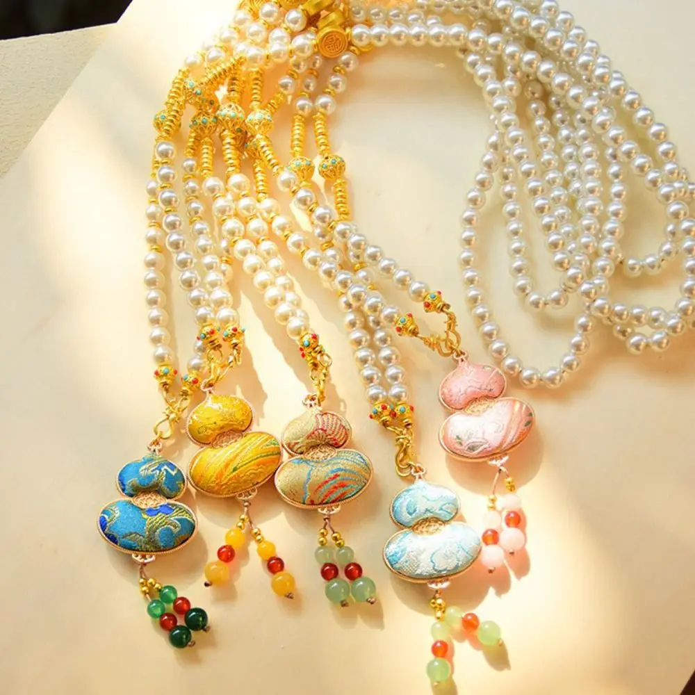 Luxury Song Brocade Gourd Necklace Beads Tassels Chinese Style Necklace Sweater Chain Alloy Pearl Long Sweater Chain