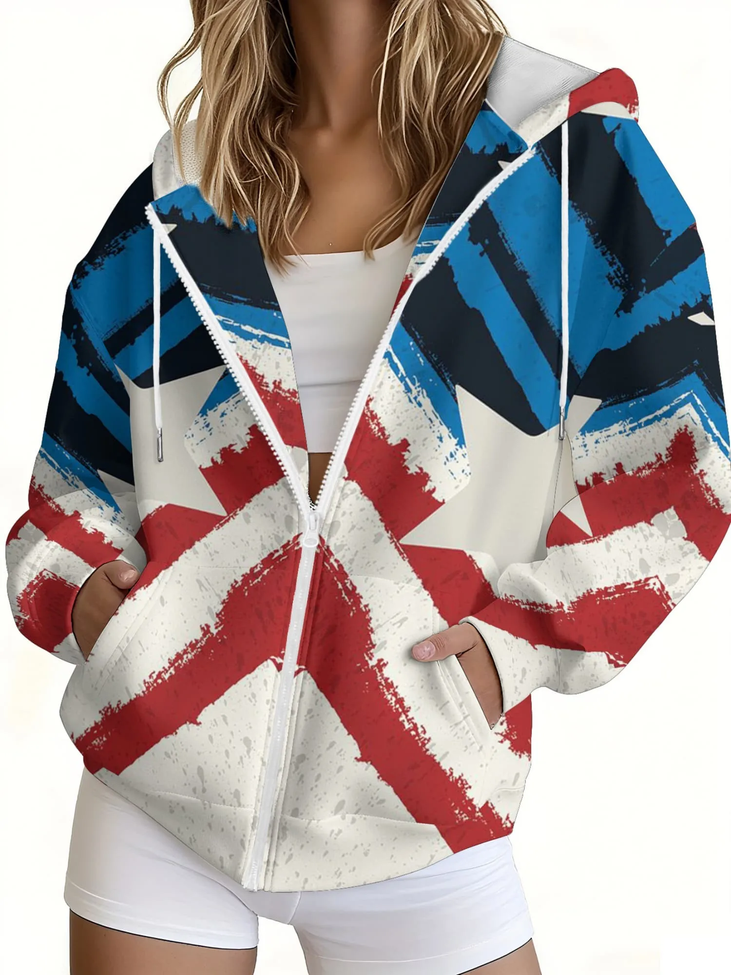 2026 autumn and winter new style women's zipper hooded sweater with 3D graffiti pattern printing street casual fashion