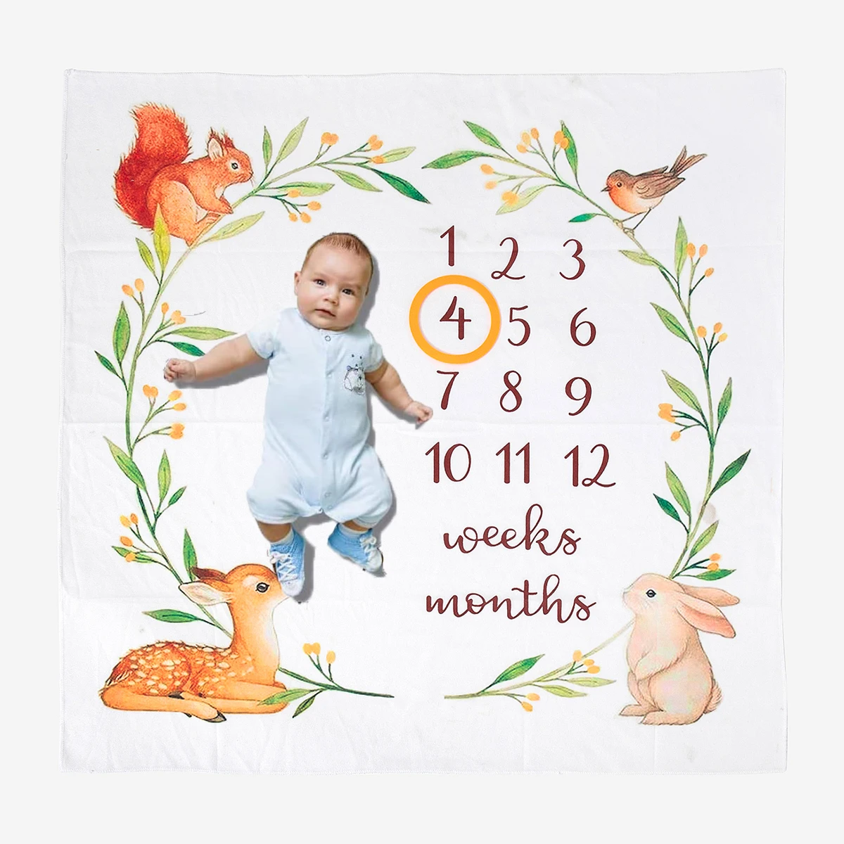 

Baby Milestone Blanket First Year Monthly Growth Chart Flannel Photography Backdrop Newborn Infant Gift Photo Props for Boy Girl