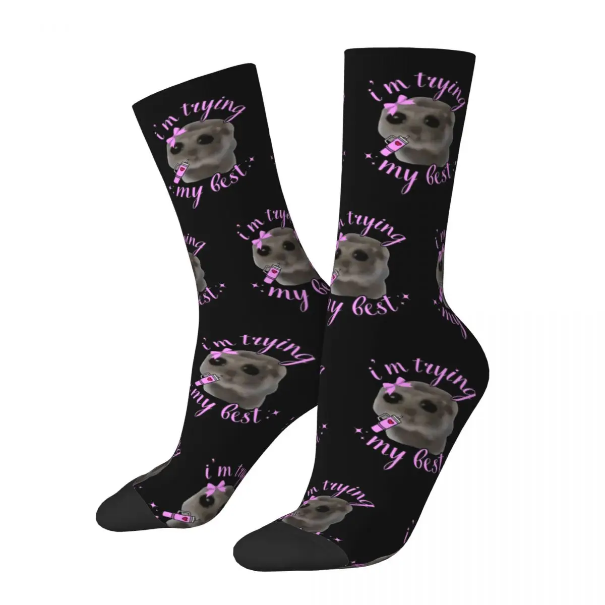 I'm Trying My Best Sad Hamster Cute Meme Gift Crew Socks Outfits for Unisex Cozy Printing Socks