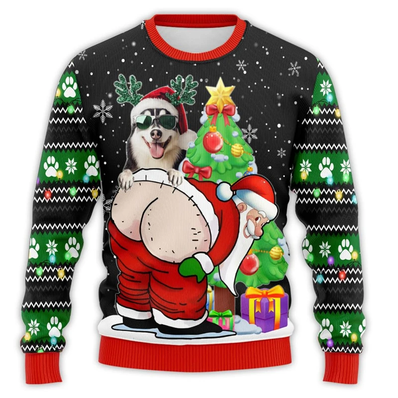 Naughty Santa Pet Dog 3D Printed Ugly Christmas Sweater Funny Poodle Schnauzer Bulldog Sweatshirts Unisex Hilarious Pullovers