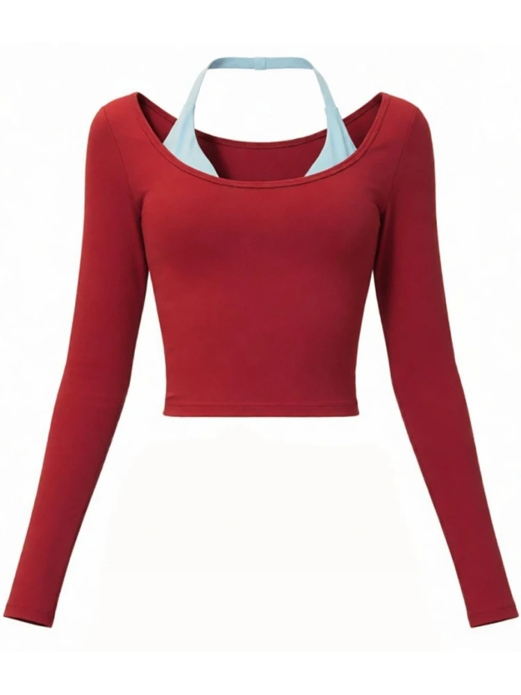 Sports Long Sleeve Solid Color Top Women Gym Yoga Top Workout Clothes Sports T Shirt Fitness Activewear Running Tight Tops