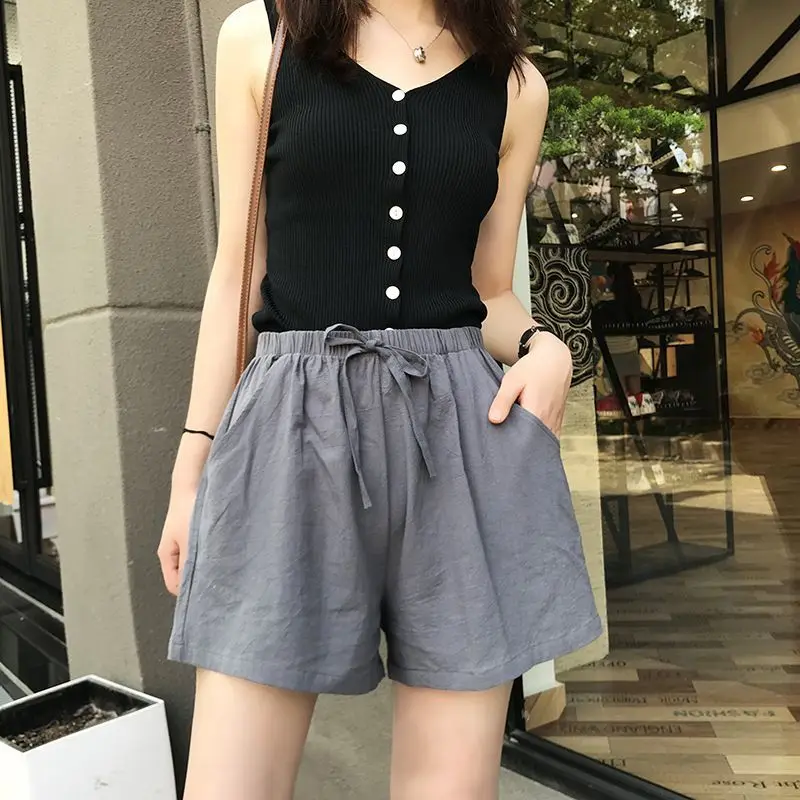 Women's 2026 Summer Cotton Linen High Waist Loose Wide Leg Bermuda Shorts Casual Lounge Beach Vacation Breathable Streetwear