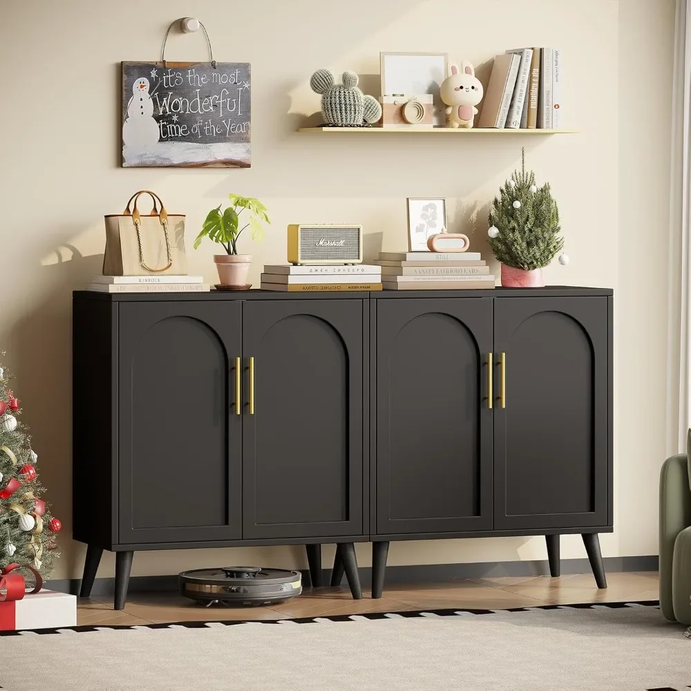 2er-Set Aufbewahrungsschrank mit 4 Türen, Akzent-Badezimmer-Bodenschrank, moderner Sideboard-Buffet-Schrank für das Wohnzimmer