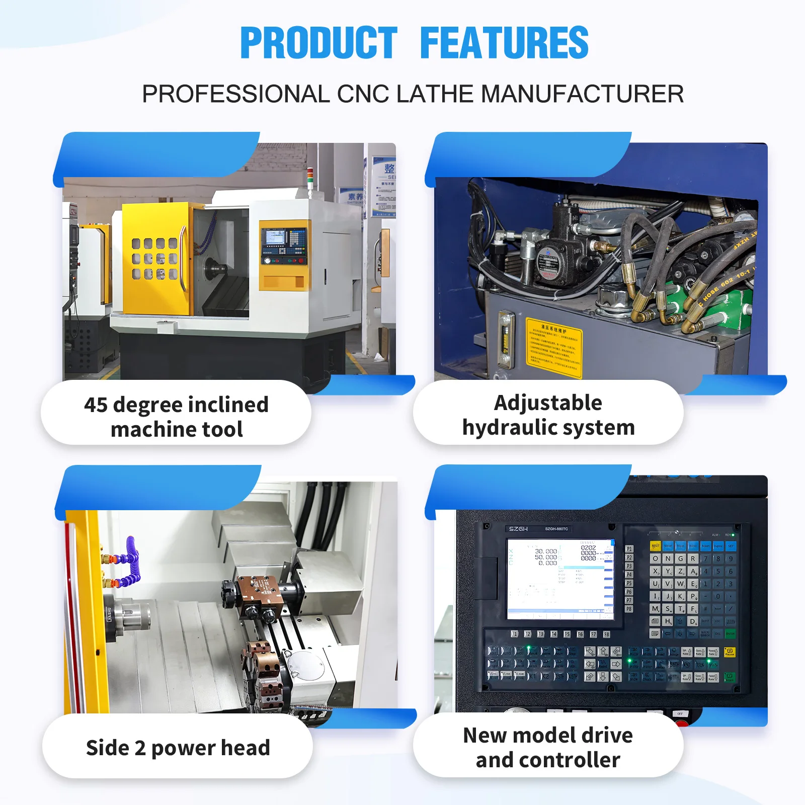 SZGH Y Axis Cnc Lathe Milling Machines Small Living Tool 2 Axis Cnc Lathe Bar Feeder