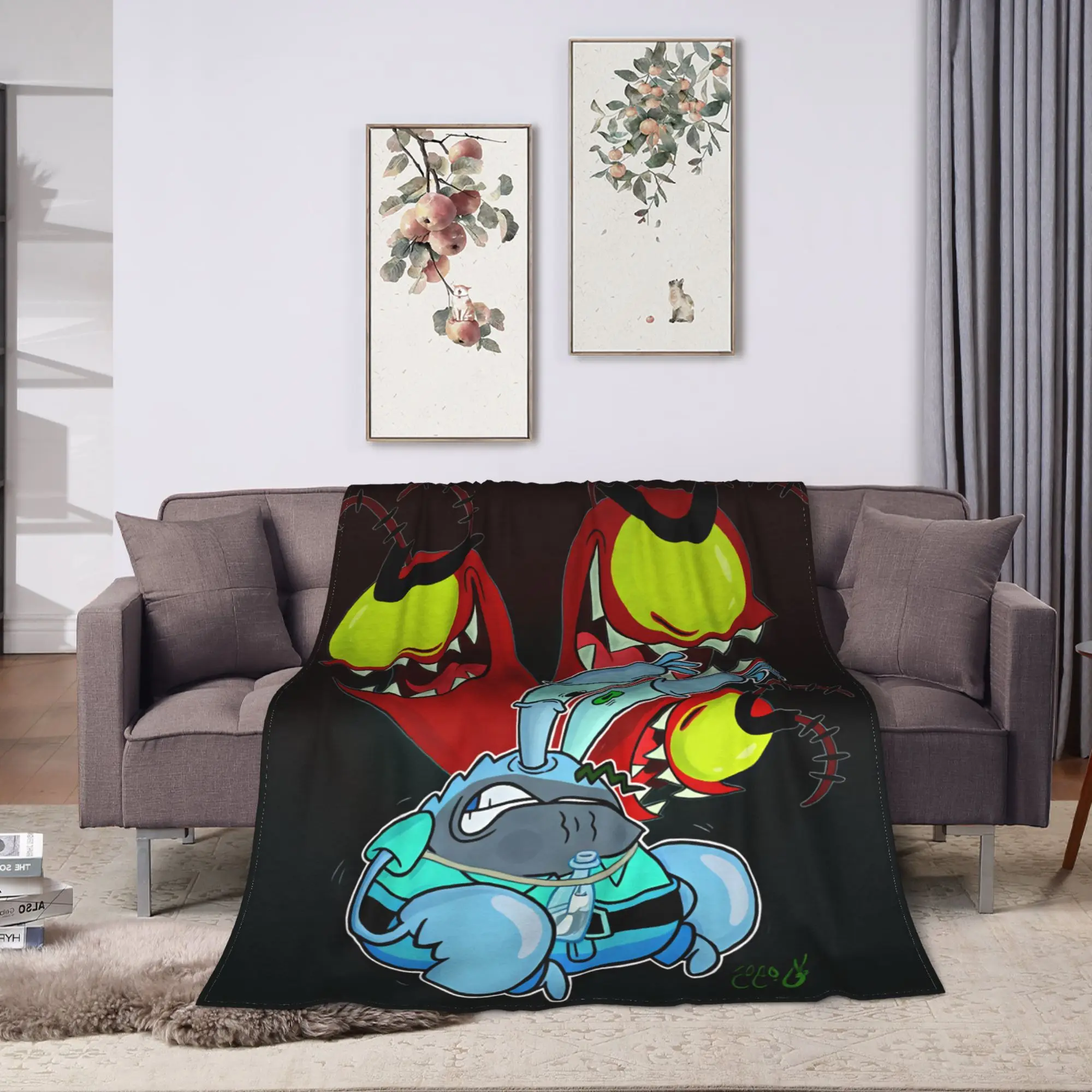 Warm Soft BlanketBoy Girl Decorative SpongeBobs Plankton  Throw Blanket  Flannel Bedspread For Couch Bed Funny Sofa Bed Cover