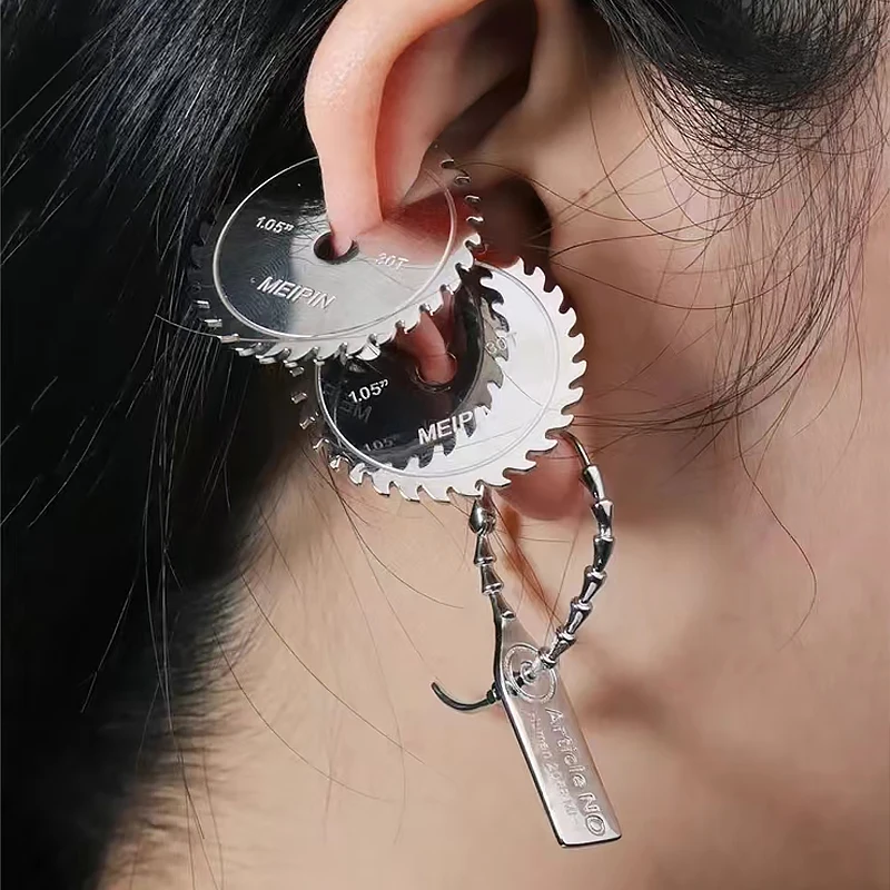 

2024 New Gear Anti-theft Buckle Earrings Set Cyberpunk Style Boys Women Jewelry Party Gift Cheap Jewelry