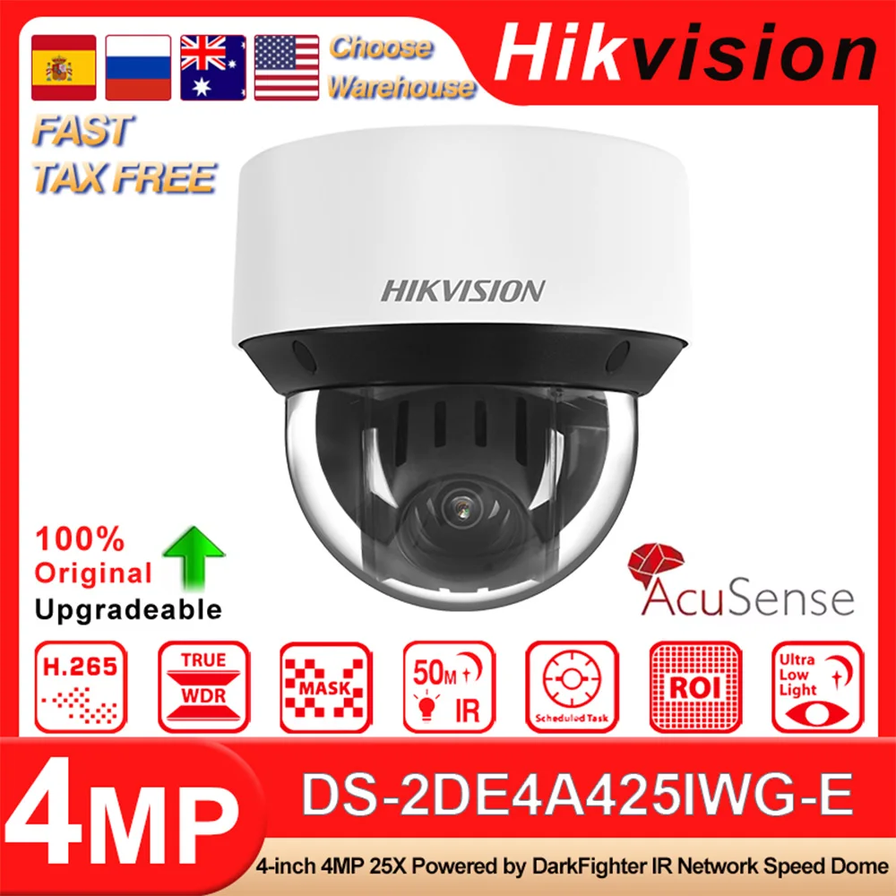 

Hikvision Original DS-2DE4A425IWG-E 4-inch 4MP 25X ZOOM Auto-Tracking PTZ Powered by DarkFighter IR50M Network Speed Dome Camera