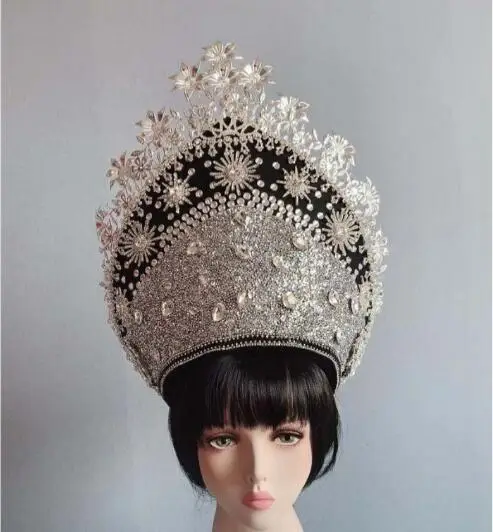 

Thai Style Hat Women Crown Stage Sliver Shiny Rhinestone Vintage