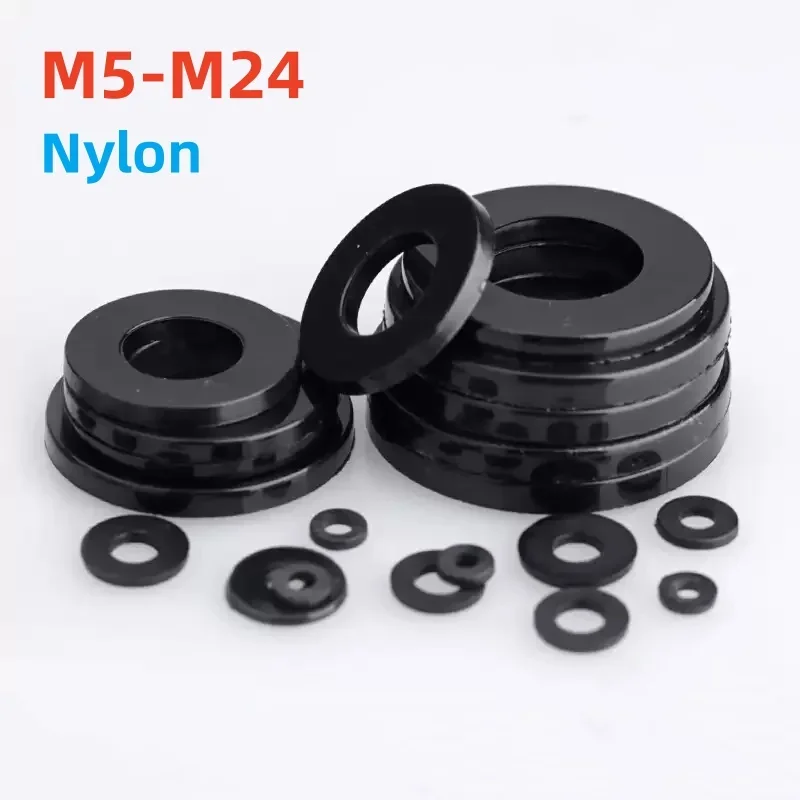 

M5 M6 M8 M10 M12 -M24 Black Plastic Nylon Flat Washer Plastic Insulation Spacers Seals Nylon Washers Flat Gasket 0.5/0.8/1/2/3mm