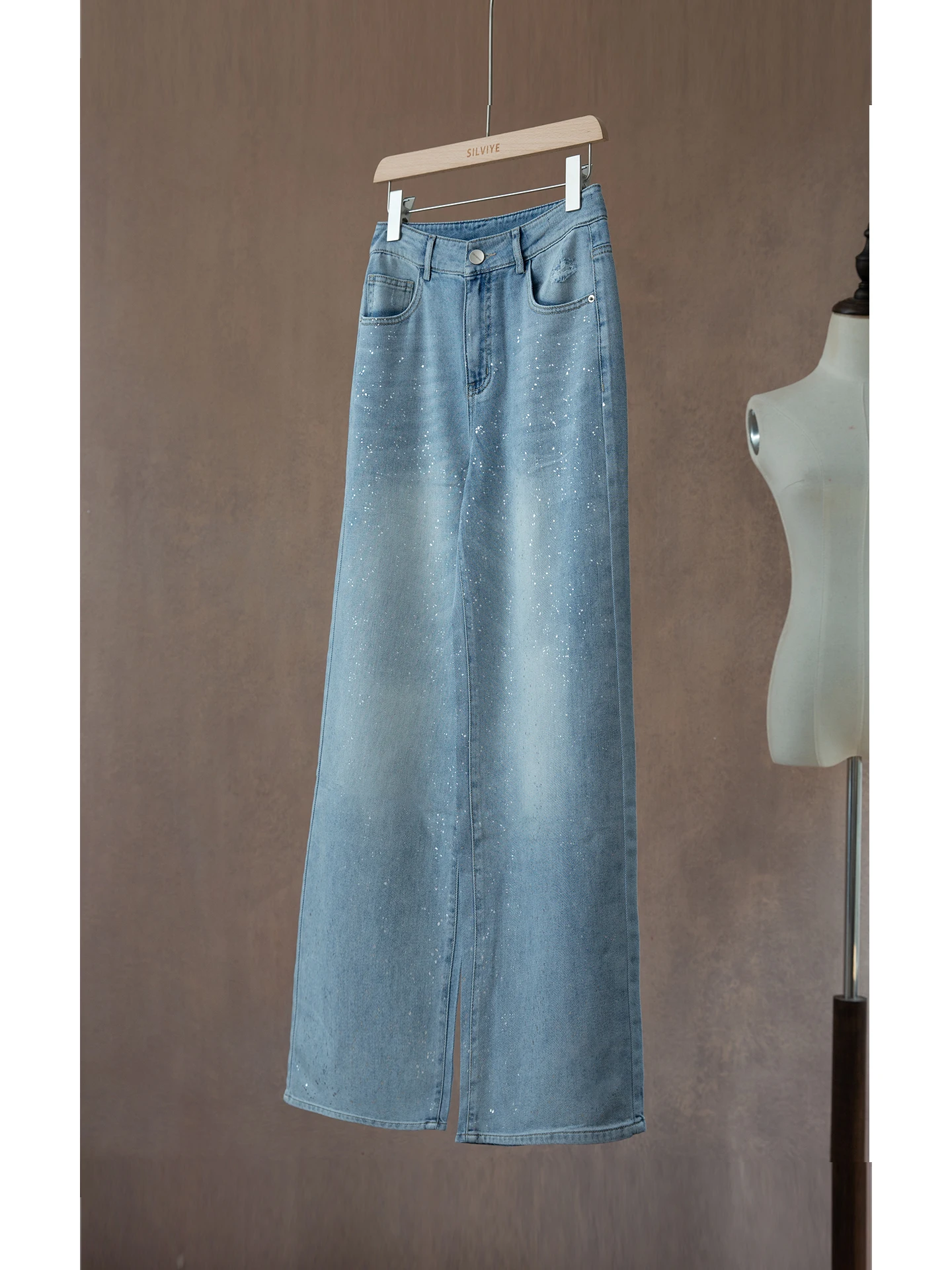 

Silver Iron Wide Leg Jeans Women's Casual High Waist Slim Straight Cotton Rinsed Denim Pants Spring Season Ladies Fit