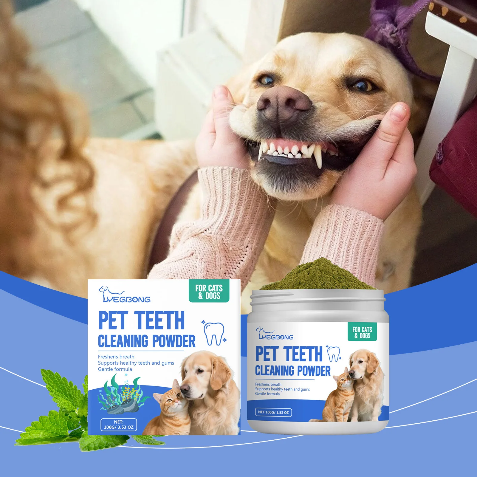 Natural Fresh Breath Dog Teeth Cleansing Powder Gentle Formula for Removing Dental Plaque and Tartar Stains - Fresh Breath