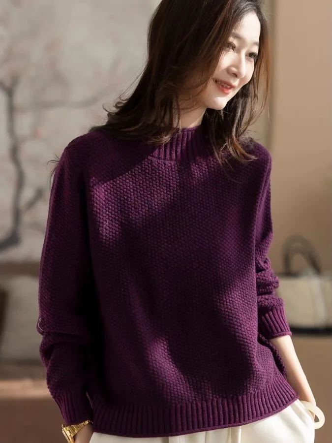 Thiened f-سترة ذات ياقة عالية المرأة محبوك طويل Sve عادية Sle غزل القطن مزدوجة حبلا الخريف الشتاء سترة #3