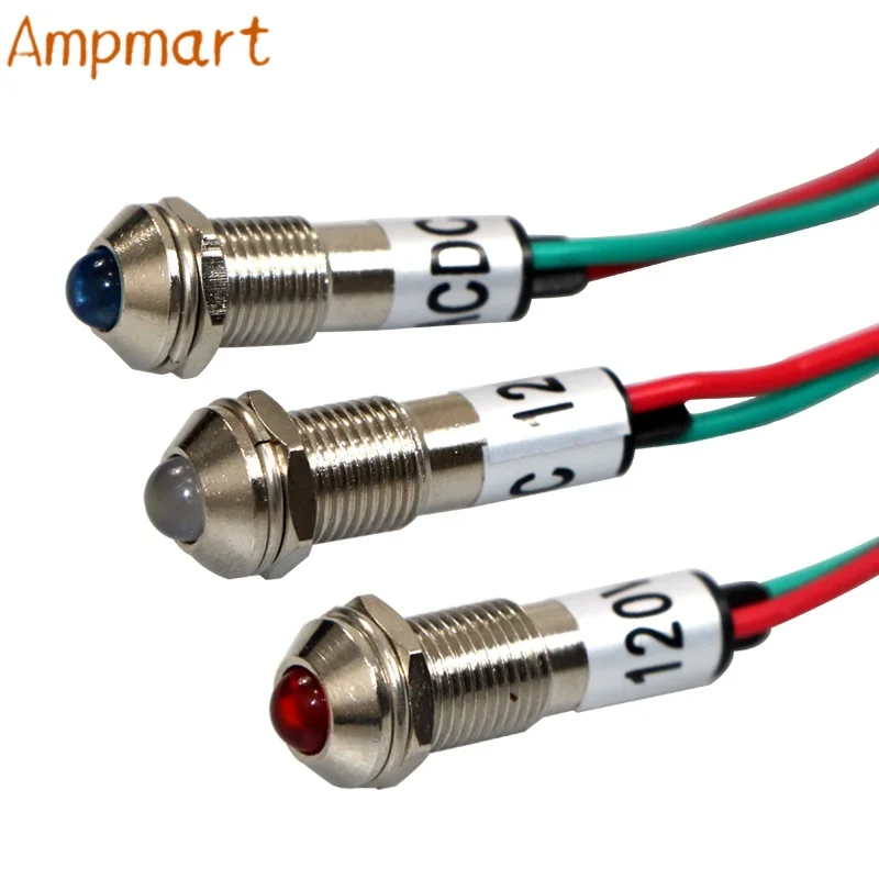 ADP8-2C 8mm Montageloch Metall-LED-Betriebsanzeigeleuchte 120V mit Kabelanschluss Signallampe für Röhrenverstärker Audiogehäuse DIY-Modifikationsteile – Detail 2