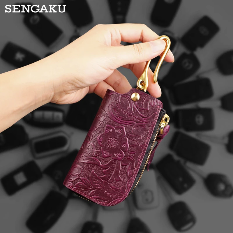 

Vintage Genuine Leather Men's Key Pouch Portable Housekeeper Keychain Key Ring Soft Bag With Hook