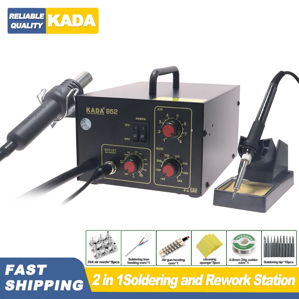 KADA 852 Soldering and Rework Station Hot Air Gun and soldering iron 2-in-1 soldering station 220V For PCB Chip Repair