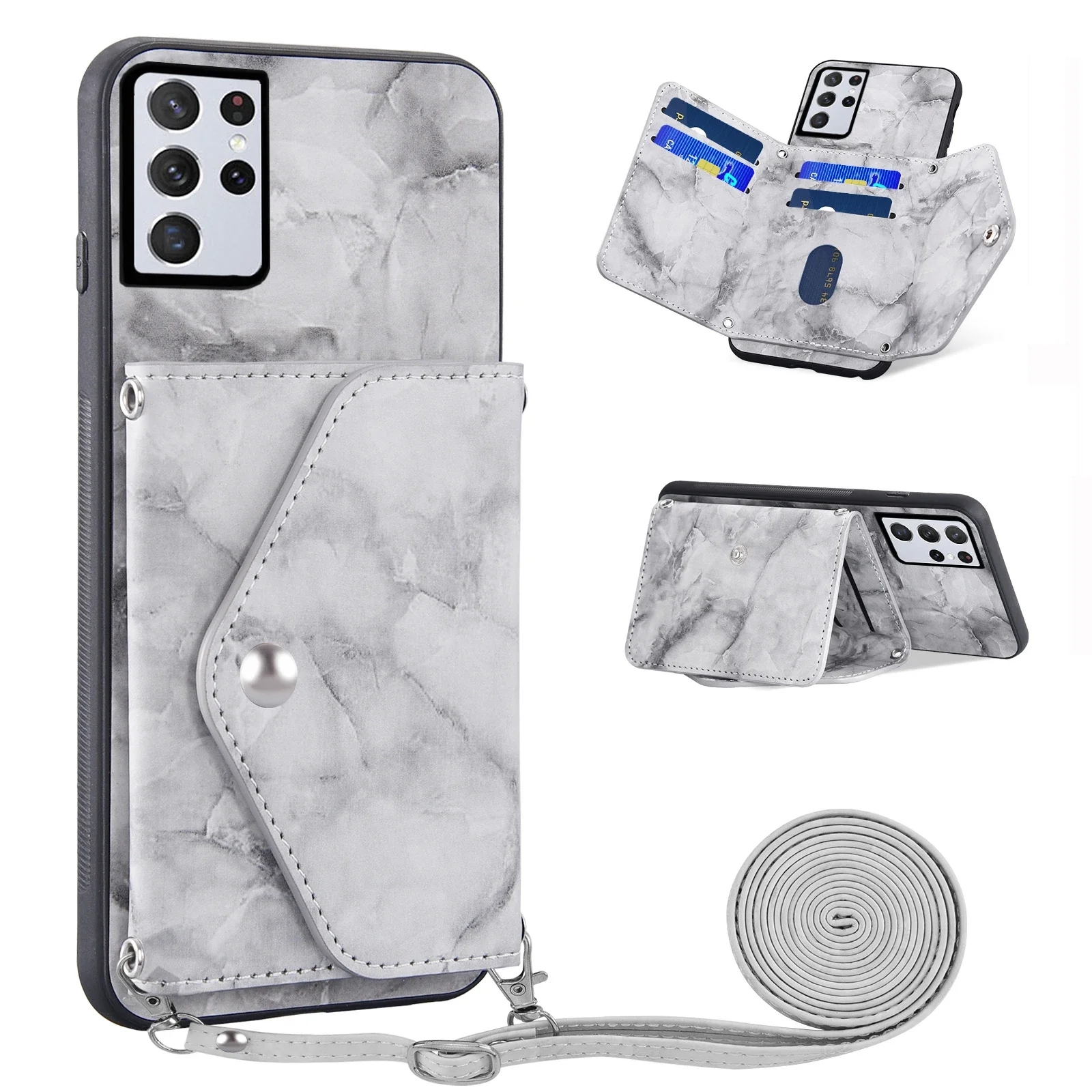 

Чехол для телефона Samsung Galaxy S23 S23Ultra S23Plus 23S S 23 23ultra G5, чехол-бумажник, ремешок через плечо, мраморный держатель для карт, ячейка