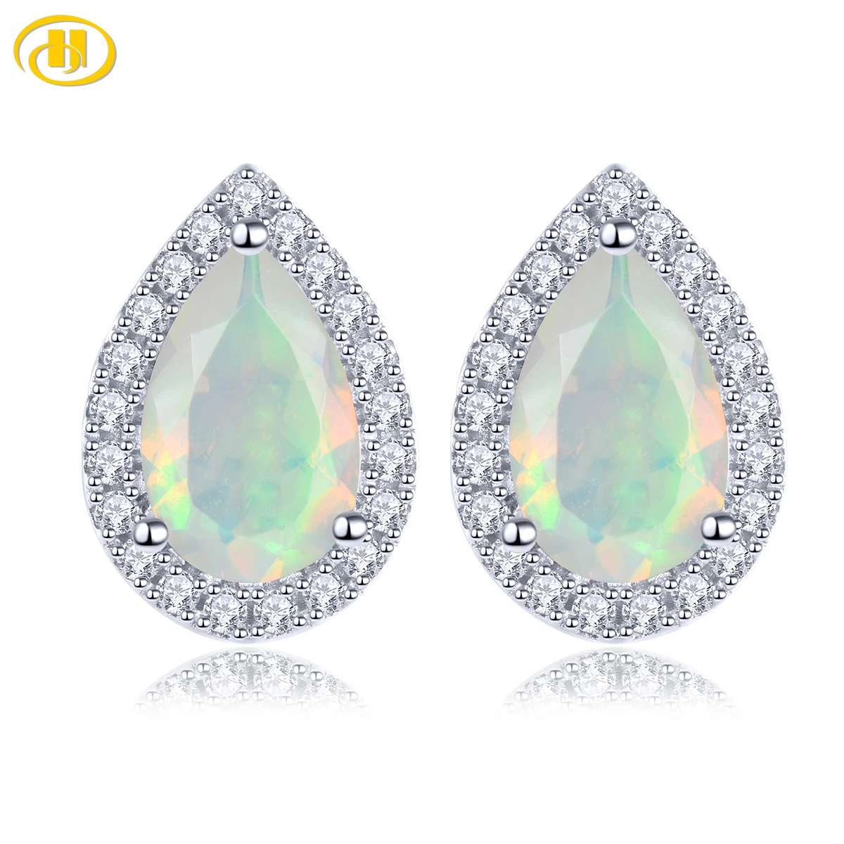 Natural Opal Solid Sterling Silver Stud Earring 1 Carats Genuine Gemstone Faced Opal Classic Fine Jewelry Design S925 Gifts