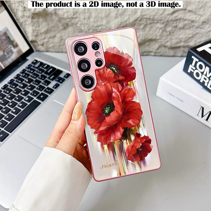 Red Vertical Streamer Phone Case,2D Print Glass Cover For Samsung S/A Series,Shockproof Shell