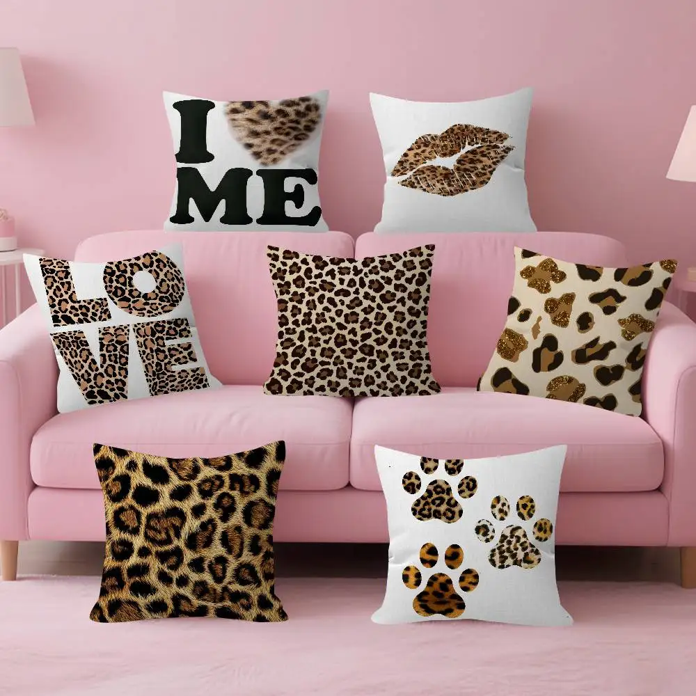 New Arrival Leopard Print Pillow Covers Set, I Love Me Love Lips Paw Print Square Cushion Cases, Animal Style Decorative Throw P