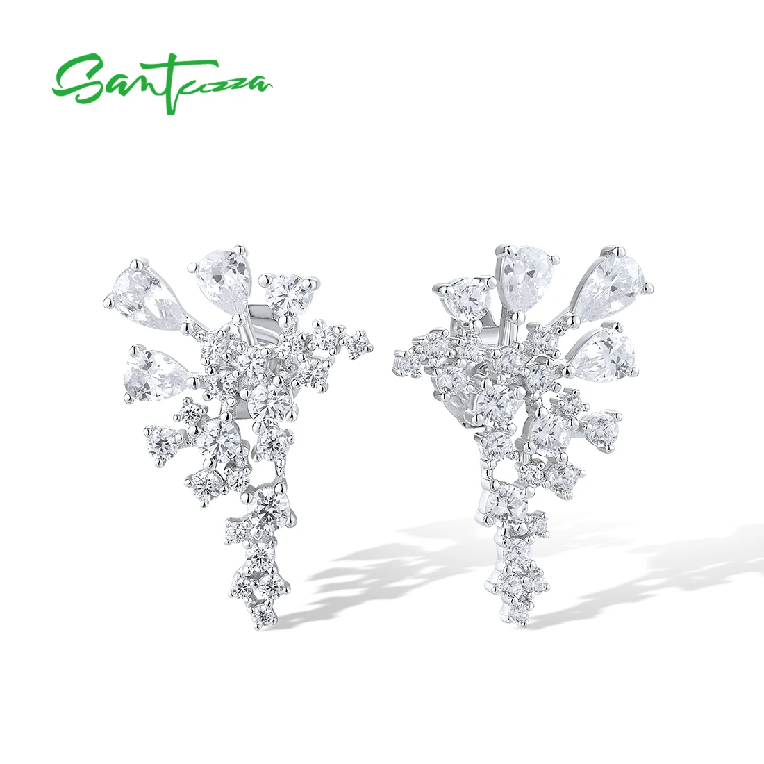 

SANTUZZA Authentic 925 Sterling Silver Stud Earrings For Women Sparkling White Cubic Zirconia Exquisite Daily Wear Fine Jewelry