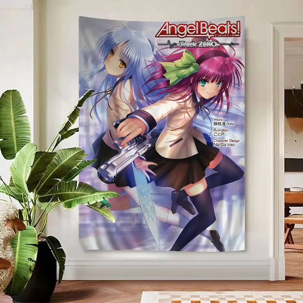 Angel Beats! Tapestry, Kanade Tachibana & Yuri Nakamura Anime Wall Hanging, Track ZERO Print, Room Decor for Otaku & Anime Fans