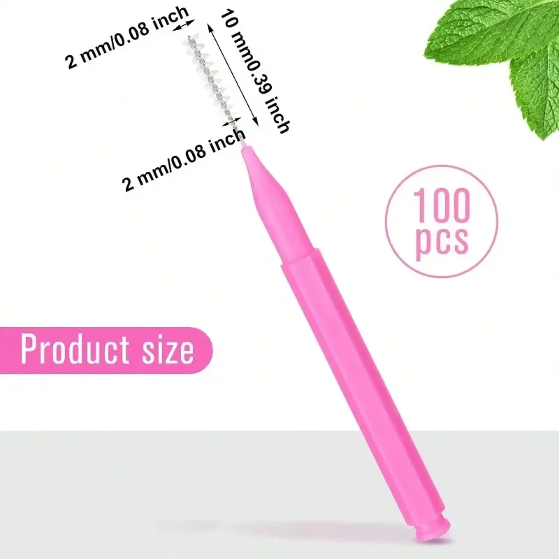 100Pcs Magenta Interdental Brush Toothpick Dental Tooth Flossing Head Oral Dental Hygiene Flosser Cleaners Tooth Cleaning Tool