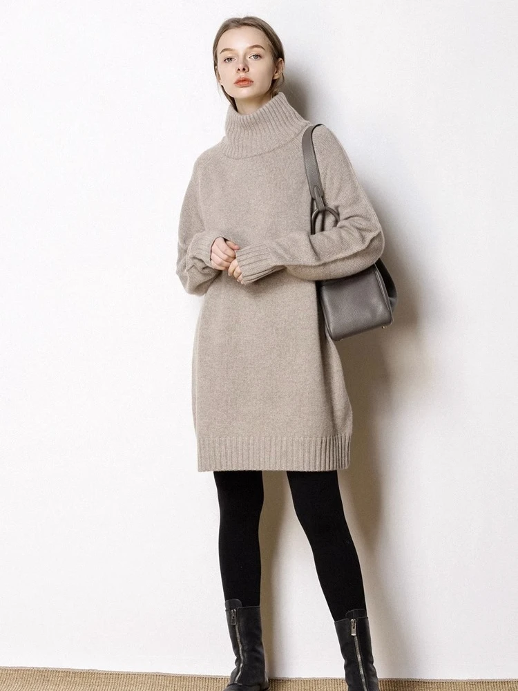 Women's High-Necked Thick Pure Cashmere Sweater Autumn Winter Loose Knitted Bottoming Lazy Outer Wear for Comfortable Style